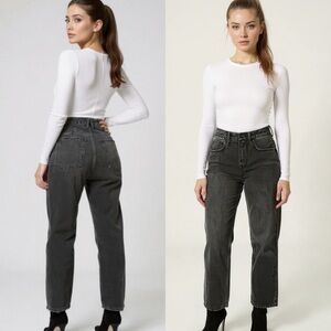 Good American 90s Duster Straight Leg Distressed Jeans Black Gray Size 18